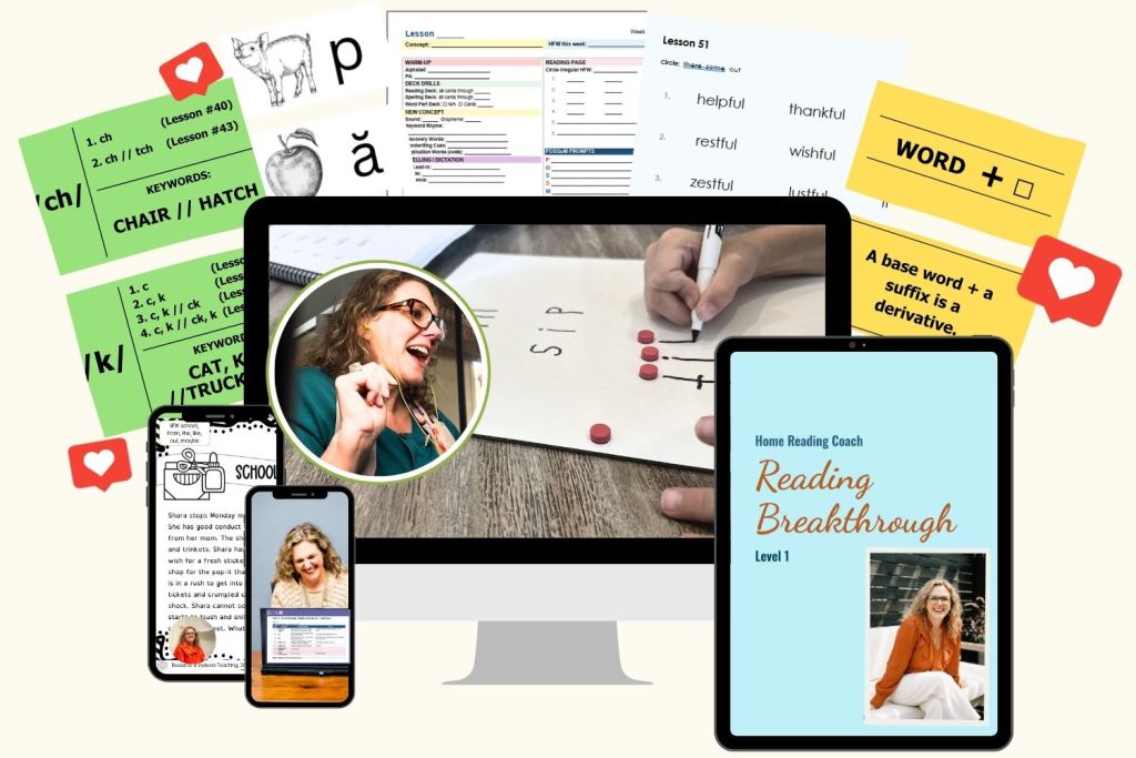 image of components of Reading Breakthrough e-course, level 1